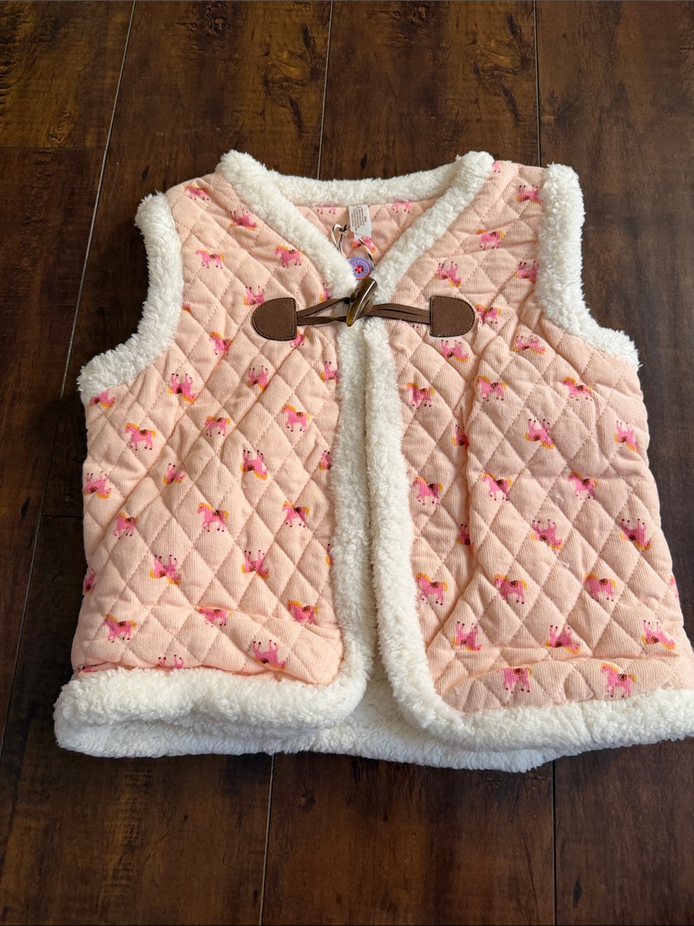 Matilda Jane Peach Quilted Vest with Cream Sherpa Trim